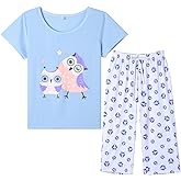 YIJIU Women's Short Sleeve Tops and Capri Pants Cute Cartoon Print Pajama Sets