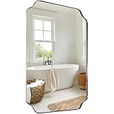 MIRRORART Chrome Bathroom Mirrors 24x36 Inch, Scalloped Mirror for Bathroom Sink, Notched Corner Rectangle Mirror in 1’’ Stai