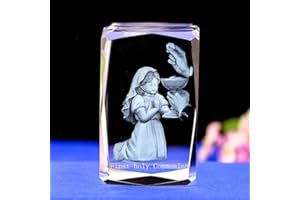 Duosuny 3D Laser Crystal First Communion Gifts for Girls, 3D Engraving Crystal Praying Girl Figurine First 1st Communion Veil Decoration, Baptism Gifts for Girls Catholic