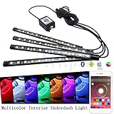 Wiipro Car Interior Underdash LED Lighting Kit - 4PCS RGB Atmosphere Floor Lights Strip with Cellphone App Bluetooth Control Music Mode for Jeep SUV Trucks Dodge Ford Harley
