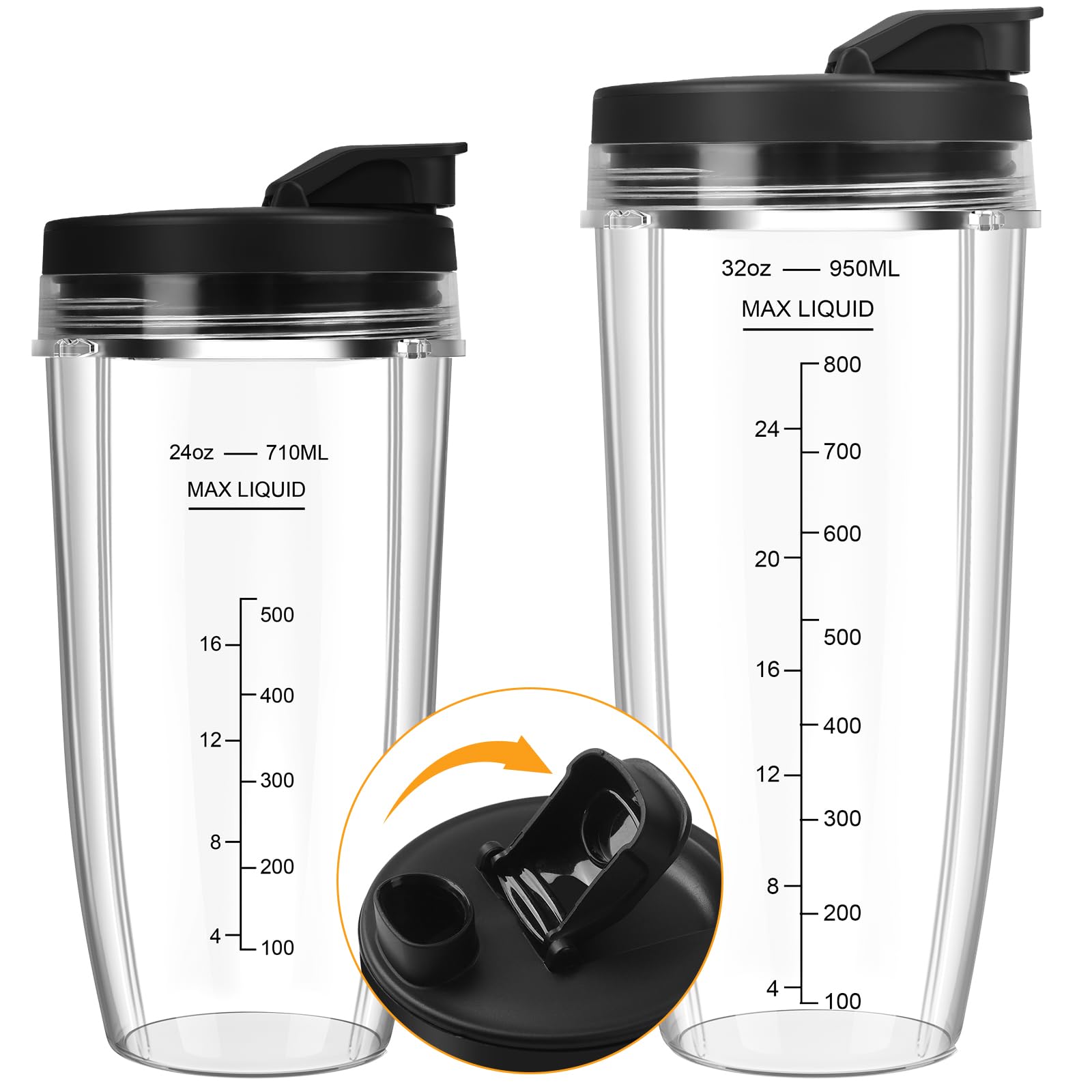 Photo 1 of Blender Cups Replacement for Ninja, 24oz & 32oz Ninja Blender Cups with To-Go Lids Compatible with Ninja BN401, BL456, BL480, BL2012, BL2013, BL4501, BN751, BN801, SS101, SS151 (2 Pack)