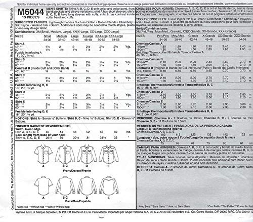 McCall's Patterns M6044 Men's Shirts, Size XN (X-XXL-XXXL), White