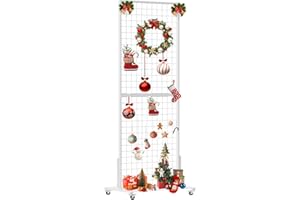 Bdmetals Grid Wall Panel 2’×6’ FT Grid Display Rack with Extra Storage Space, Movable Gridwall Display Stand, Sturdy T-Base Wire Grid Rack(White,1 Pack)