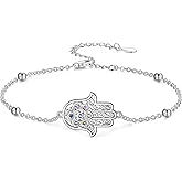 RMREWY Chakra Hamsa Hand Bracelet 925 Sterling Silver Colorful Chakra Hamsa Lotus Pendant Bracelet Vintage Pendant Jewelry for Women