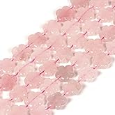 Rose Quartz Natural Gemstone Flower Shape Beads Strand 15mm Crystal Drilled Spacer Beads Flower Power Energy Stone Loose Beads 15.5 Inch for DIY Jewelry Making Assorted Color