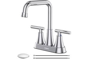 Bathroom Sink Faucet, Hurran 4 inch Chrome Bathroom Faucets for Sink 3 Hole with Pop-up Drain and Supply Lines, Stainless Steel 2-Handle Centerset Faucet for Bathroom Sink Vanity RV Restroom