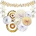 Aonor Gold Party Decorations - Sparkly Paper Fan Flowers Banner, Hanging Swirls, Paper Garland Bunting for Baby Shower Backdrop, Birthday Party Wall Decorations