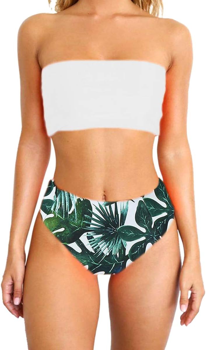 Women Bandeau Swimsuits Two Pieces High Waist Strapless Padded Bikini Sets Swimwear