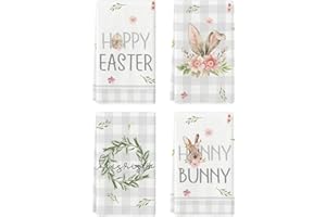 Artoid Mode Easter Rabbit Eggs Kitchen Dish Towels, 18 x 26 Inch Seasonal Spring Tulip Flower Wreath Ultra Absorbent Drying Cloth Tea Towels for Cooking Baking Set of 4