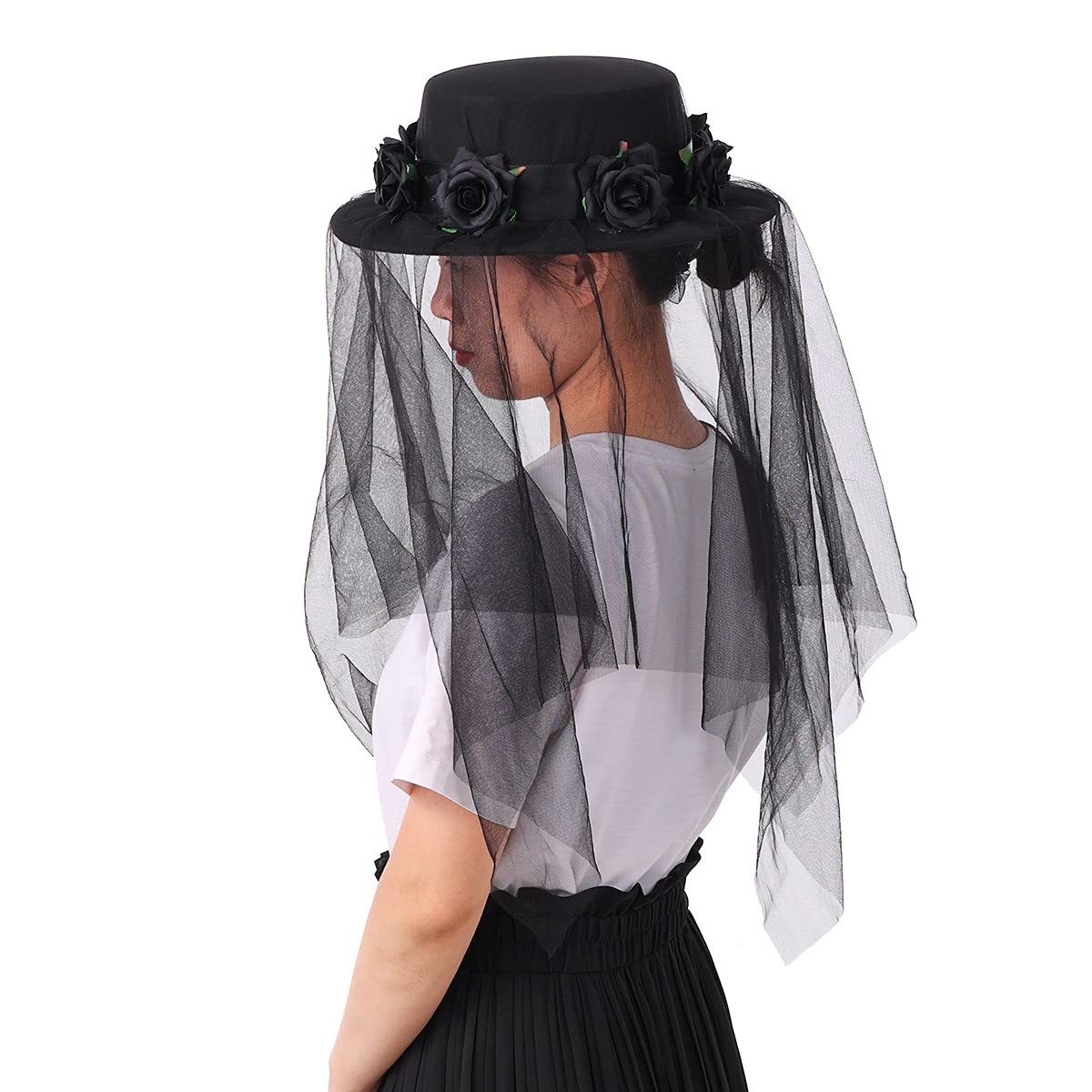 COSDREAMER Women Black Gothic Steampunk Top Hat Irregularly Veil Hat Themed Party (01-black)