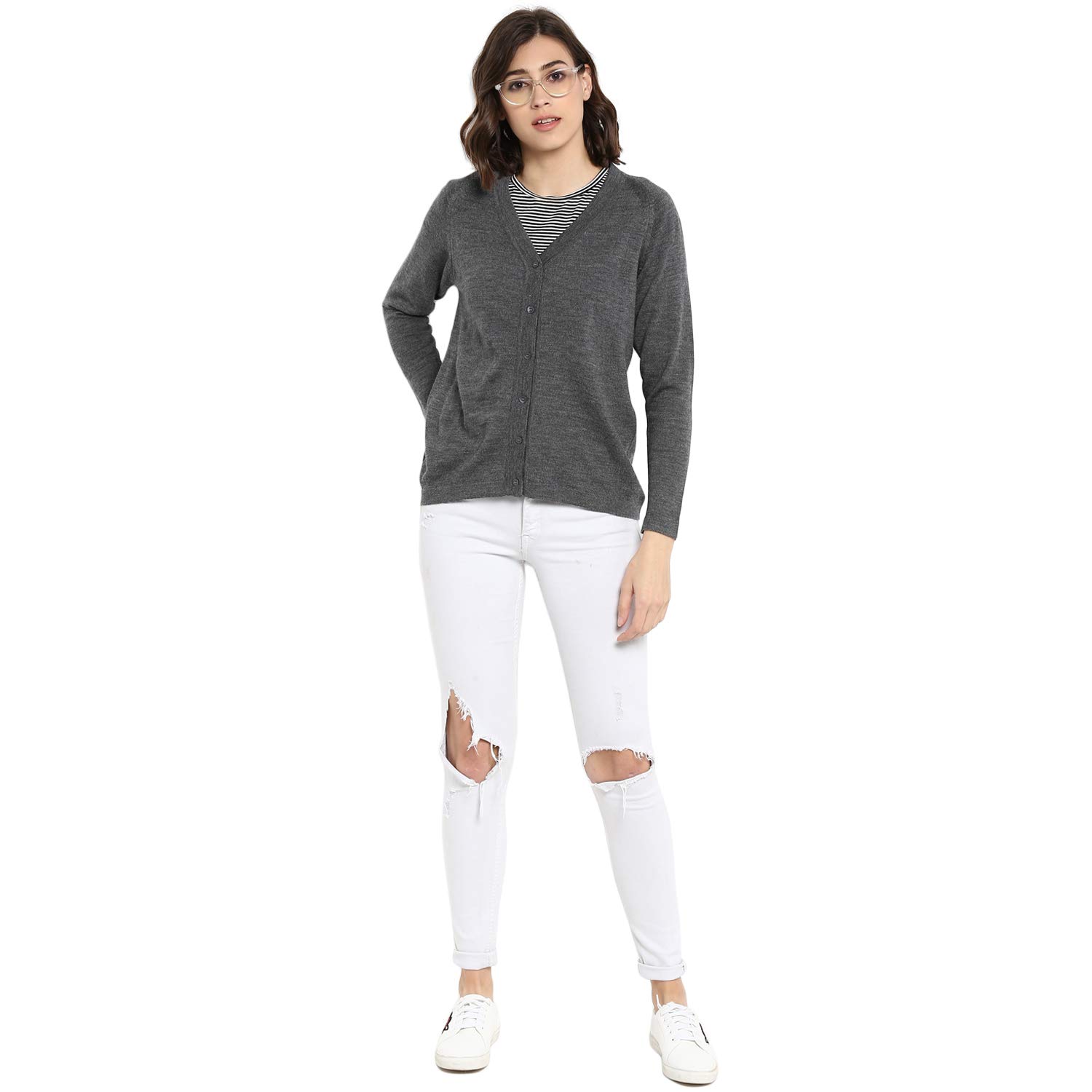 monte carlo grey pure wool solid cardigan