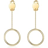 BIRSTONE 1 inch Hoop Dangle Style Clip On Earrings for No Pierced Ears
