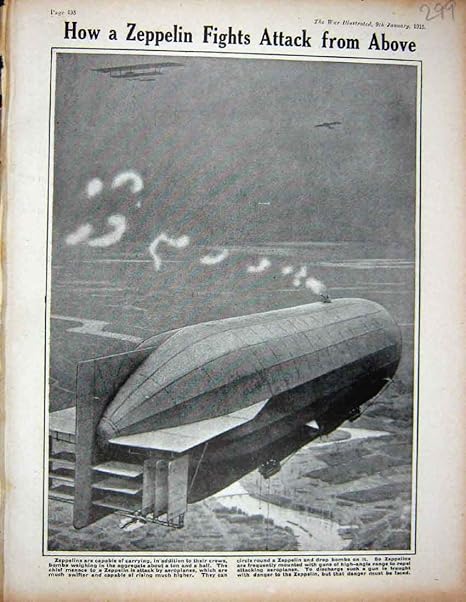 Amazon 1915 Ww1 ツェッペリン型飛行船の飛行の攻撃は飛行機を爆撃します アートフレーム ポスター オンライン通販