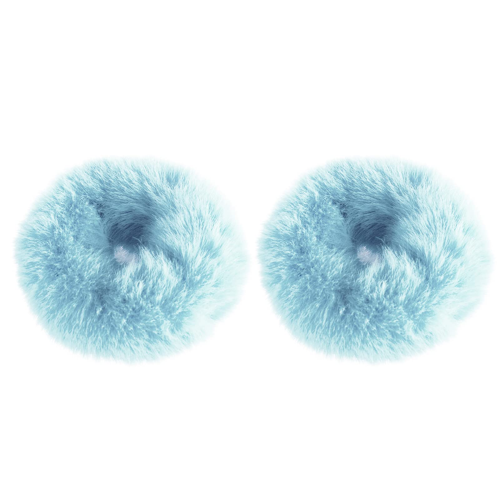 Photo 1 of 2 PCS Light Blue Pom Pom Hair Tie Fuzzy Scrunchies Furry Hair Bands With Faux Rabbit Fur Fluffy Elastic Hair Bobbles Ponytail Holders Girls Women Hair Accessories