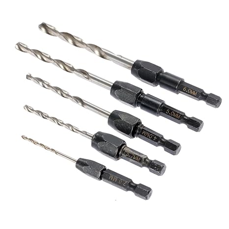 Generic 5 Pcs Drill Bit Set 1/4" Hex Shank Wood HCS Drill Bit Set 2, 3.2, 4, 5, 6 MM Quick Change Metal Tools Hex Cordless Screwdrivers