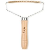 oliso Wool Mat Cleaning Tool - Brass Lint Remover for Quilting &amp; Sewing | Handheld Carpet Brush, Rug Comb, Pet Hair Rake, Stainless Steel Frame, Wooden Handle, Furniture and Couch Use