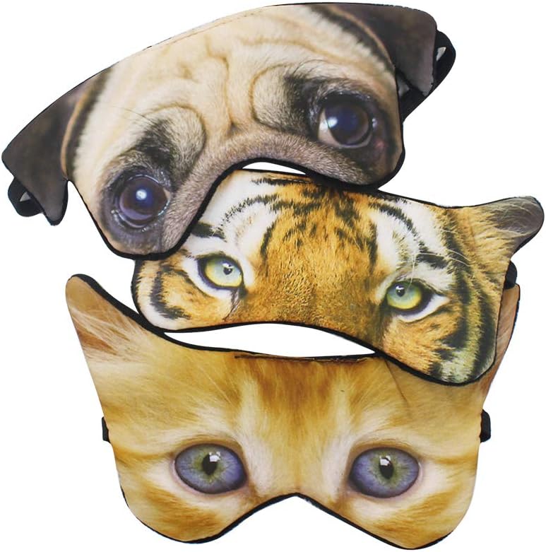 (Pack of 3) 3D Cat Dog Animal Sleep Eye Mask Night Shades for Sleeping Travel Home Office Funny Blindfold for Girls Kids Men Women