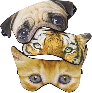 (Pack of 3) 3D Cat Dog Animal Sleep Eye Mask Night Shades for Sleeping Travel Home Office Funny Blindfold for Girls Kids Men Women