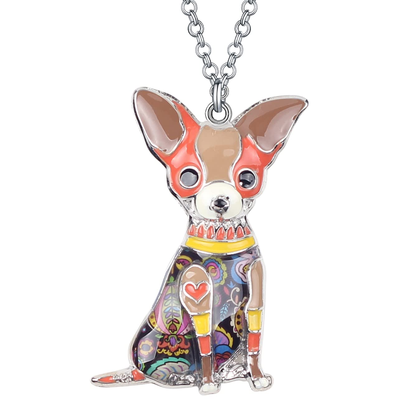 BONSNY Love Pets Enamel Zinc Alloy Chihuahua Necklace Dog Animal Pendant Women Jewelry 18" (Brown) — image 1