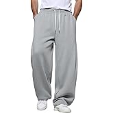 Susclude Mens Baggy Sweatpants, Wide Leg Elastic Waist Drawstring Open Bottom Cotton Lounge Loose Joggers with Deep Pockets