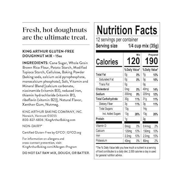 KING ARTHUR BAKING COMPANY GLUTEN-FREE DOUGHNUT MIX 15 OZ., BAKING AND BREAKFAST MIX, DONUTS, NON-GMO