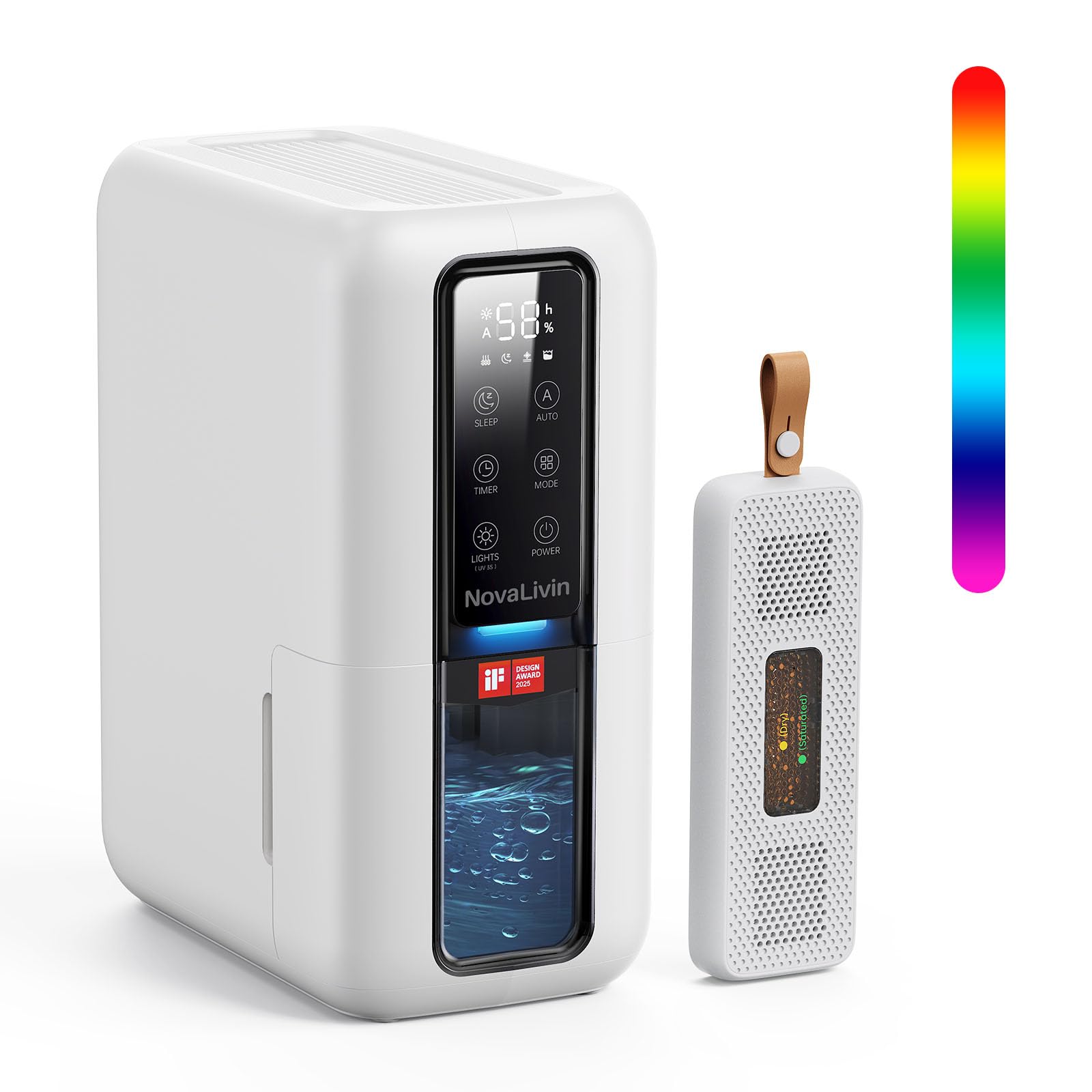 Photo 1 of Dehumidifier for Home, Dehumidifiers for Bathroom, Bedroom, Living room, Closet with 68 OZ Water Tank, Moisture Absorbers, Auto Shut Off, Auto Humidity Control, 7 Colors LED Light, White