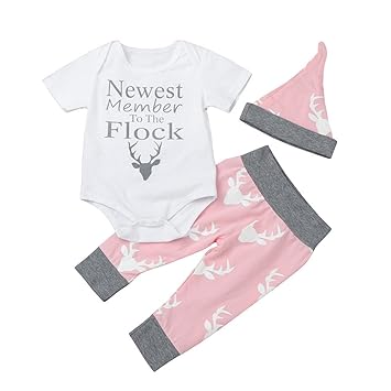 Amazon Com Newborn Infant Clothes Baby Boy Letter Romper Tops And Cartoon Pants Hat Outfit Set 0 3 Months Pink Beauty