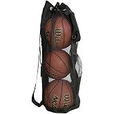HOTZ Mesh Ball Bag for Coaches, Basketball, Soccer, Volleyball, 3 Balls | Tough carry and gear sack with a zipper pocket, carabiner and cord lock, for players, practices and camps
