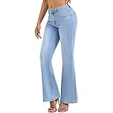 Wanduyini Flare Bell Bottom Jeans for Women Mid Low Rise Slim Vintage Washed Bootcut Denim Pants