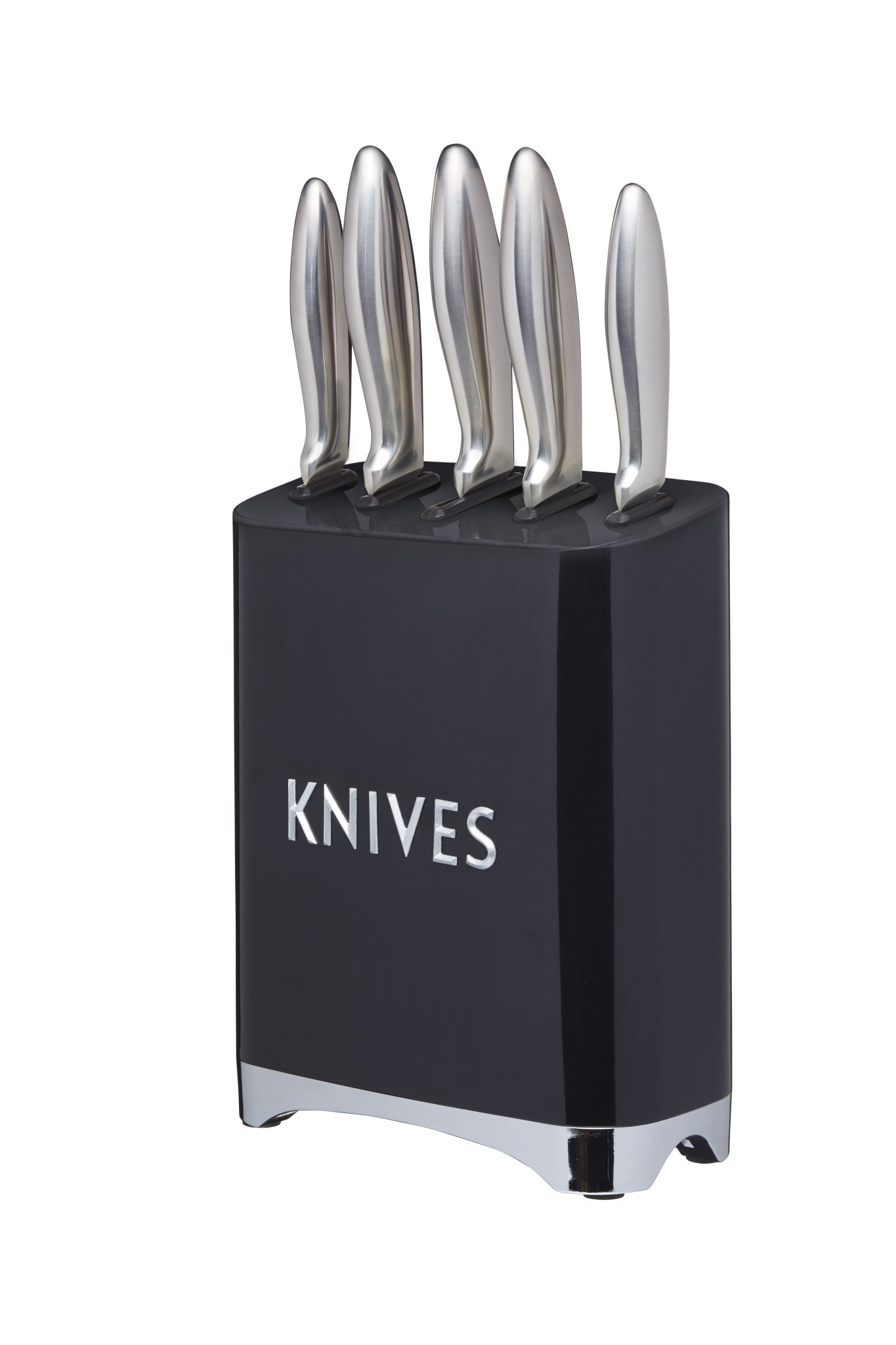 KitchenCraft Lovello Retro 5-Piece Stainless Steel Knife Set and Knife Block – Midnight Black