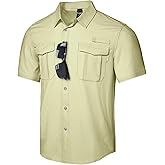 Haimont Men's Fishing Shirts Quick Dry Sun Protection Short Sleeve Button Down Travel Hiking Shirt Water Resistant Cooling