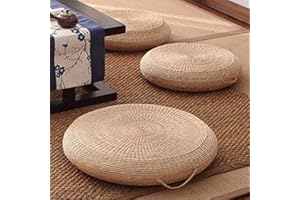 Cranese Futon Seat Cushion,Natural Straw Woven Floor Pillow Outdoor,Round Tatami Floor Cushion Sitting,Handmade Meditation Cu