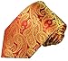 Paul Malone Necktie, Pocket Square and Cufflinks 100% Silk Gold Red Paisley