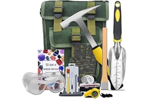 HEAR XSUS 14 PCS Geology Rock Pick Hammer Kit, Gold Mining & Prospecting Equipment Tool, Musette Bag, 22oz Hammer & Digging Chisels, Shovel, Magnifying Glass, Whistle, Goggles