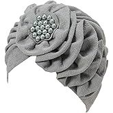 YYAOJHAO Women Turban Flower Caps - Elastic Beaded Solid Headwrap Chemo Beanies Cancer Headwear Hats for Hair Loss Cover