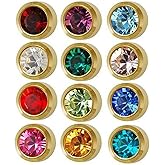 Caflon Surgical Steel Mini Gold 3mm Ear Piercing Earrings Studs 12 Pair Mixed Birth Stones, Yellow Metal