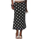 MakeMeChic Women's Polka Dots Midi Skirt Summer Mesh Flowy Long Skirts