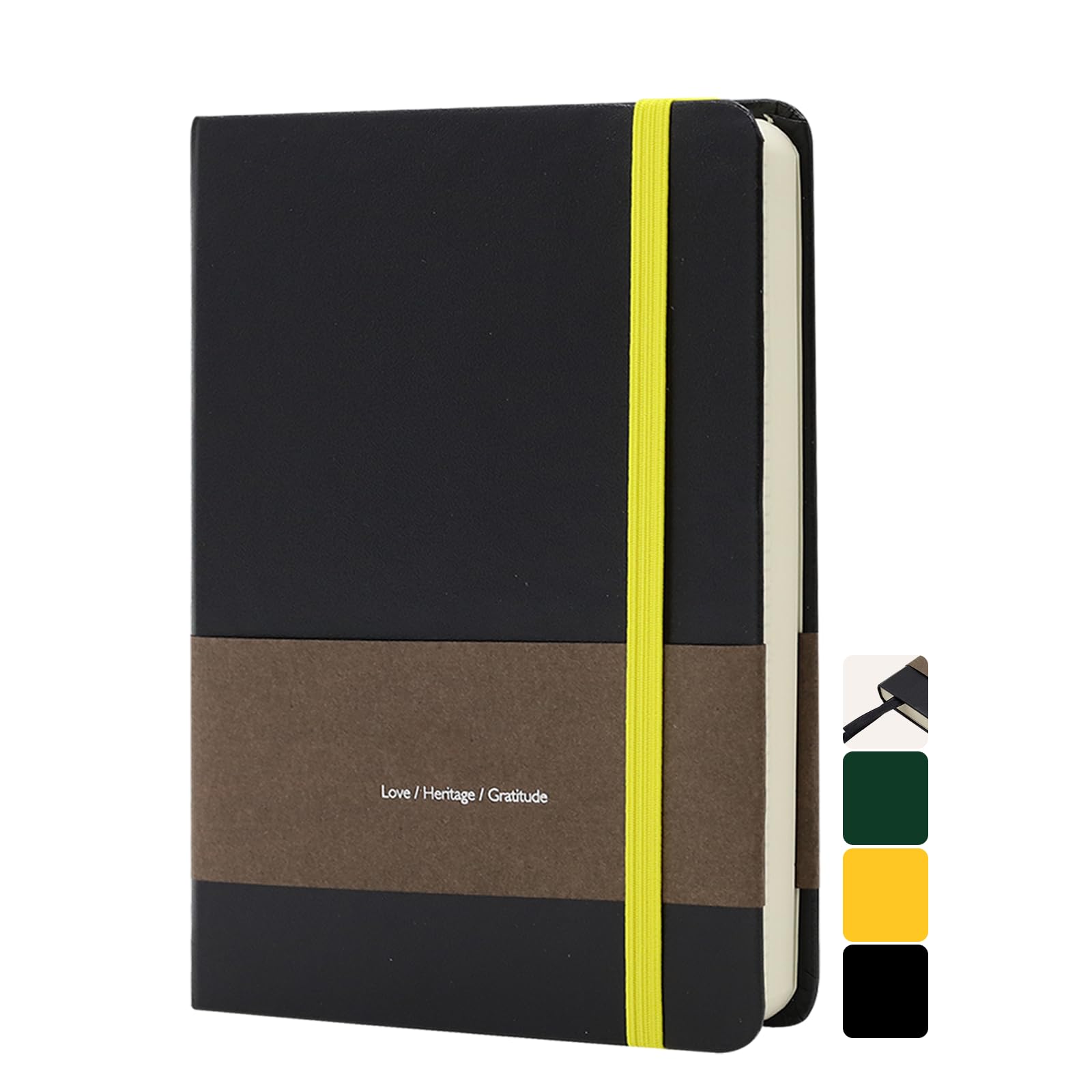 TUNJILOOL A5 Leather Journal Notebook - Dotted/Grid/Blank Pages, 100GSM Thick Paper, Water-Resistant Cover, Elastic Closure & Inner Pocket