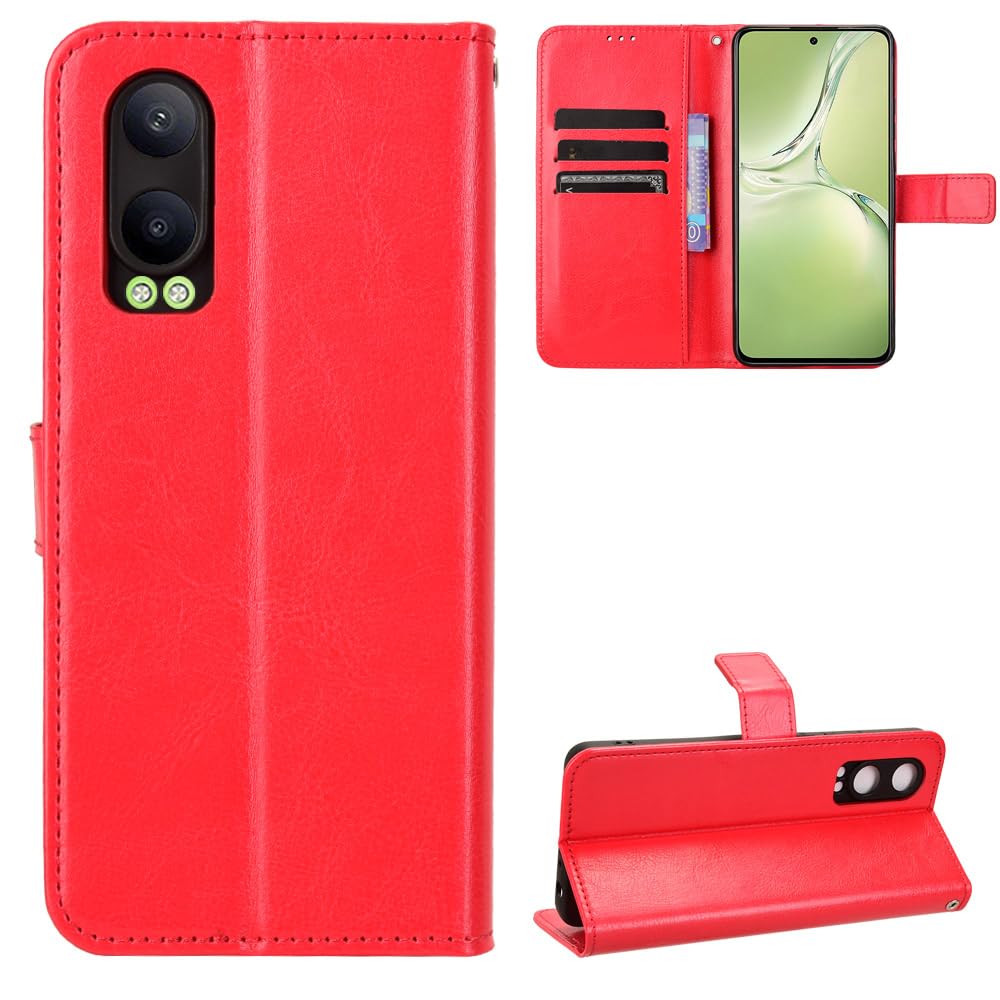 OnePlus Nord CE4 Lite 5G Case [Wallet Case] [Kickstand] [Card Slots] [Magnetic Flip Cover] Compatible with OnePlus Nord CE4 Lite 5G Smartphone(Red)