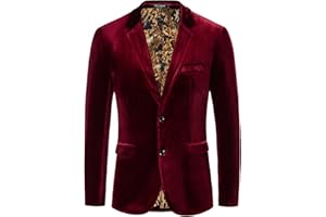 PJ PAUL JONES Mens Velvet Blazer Jacket Two Button Sport Coat Solid Suit Jackets for Dinner Prom Wedding