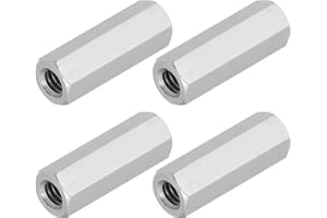 PATIKIL 1/4"-20 UNC 304 Stainless Steel Hex Coupling Nuts, 4Pcs 1.2" Length Fully Threaded Rod Coupling Nut Studding Connector Fasteners, Silver Tone