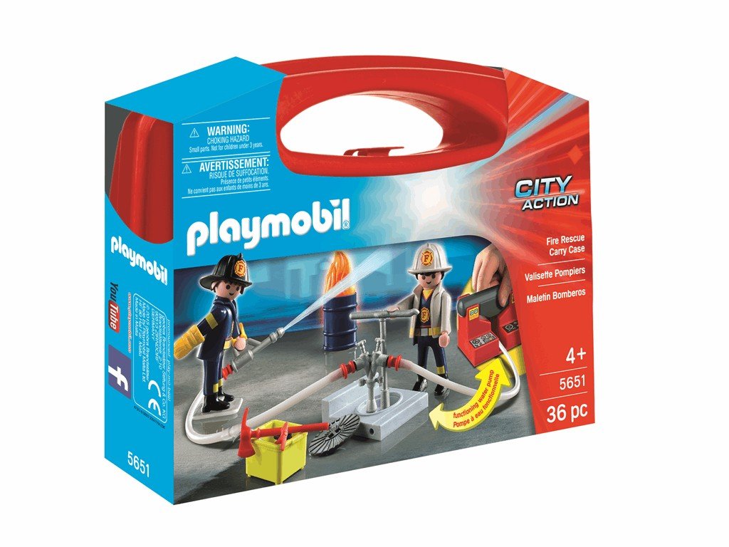 Playmobil 5651 City Action Collectable Large Fire Rescue Carry Case with Functional Water Pump, For Children Ages 4+, Fun Imaginative Role-Play, PlaySets Suitable for Children Ages 4+