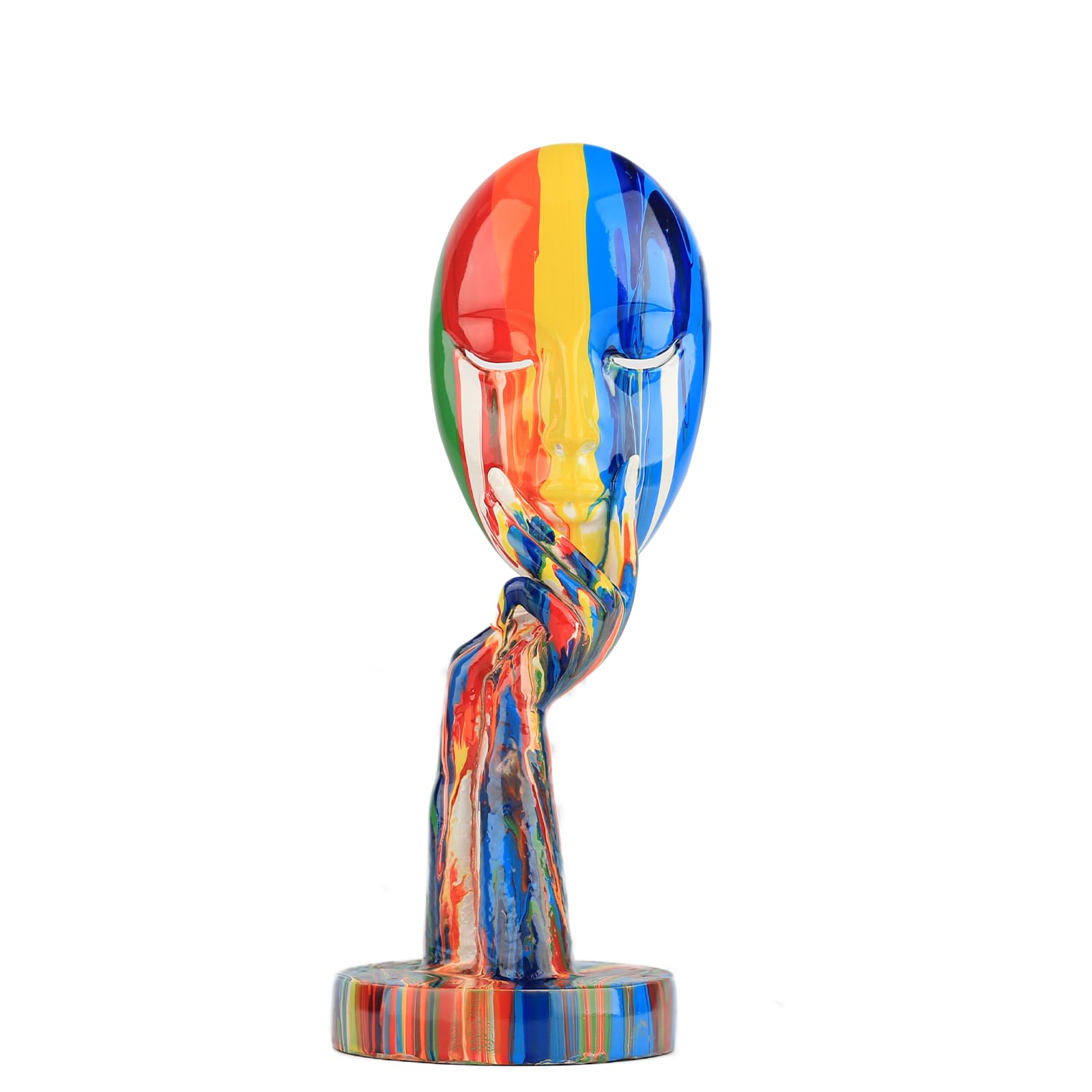 Modern Creative Painted Colorful Abstract Mask Decorative Statue Thinker Lady Resin Abstract Character Handicraft Home Wine Cabinet Office Ornament Desktop Decoration (Small 11.8x4.3x4.3in)