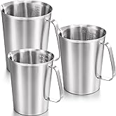 Flutesan 3 Pcs Stainless Steel Measuring Cups Measuring Pitcher with Handle with Markings for Latte Art, Water Pouring 2/4/8 Cup (16/32/64 oz)