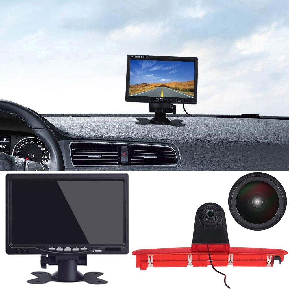 〔18mm Lens Camera + 7'' TFT LCD Monitor〕Car HD waterproof 3rd Brake Light Reverse Camera Kit for T6 tailgate high roof brake light 3rd stop lamp Transporter Business MPV SUV BUS