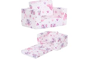 Givjoy Toddler Couch, 2-in-1 Fold-Out Armchair with Removable Cover, Convertible Reading Chair, Purple Elephant