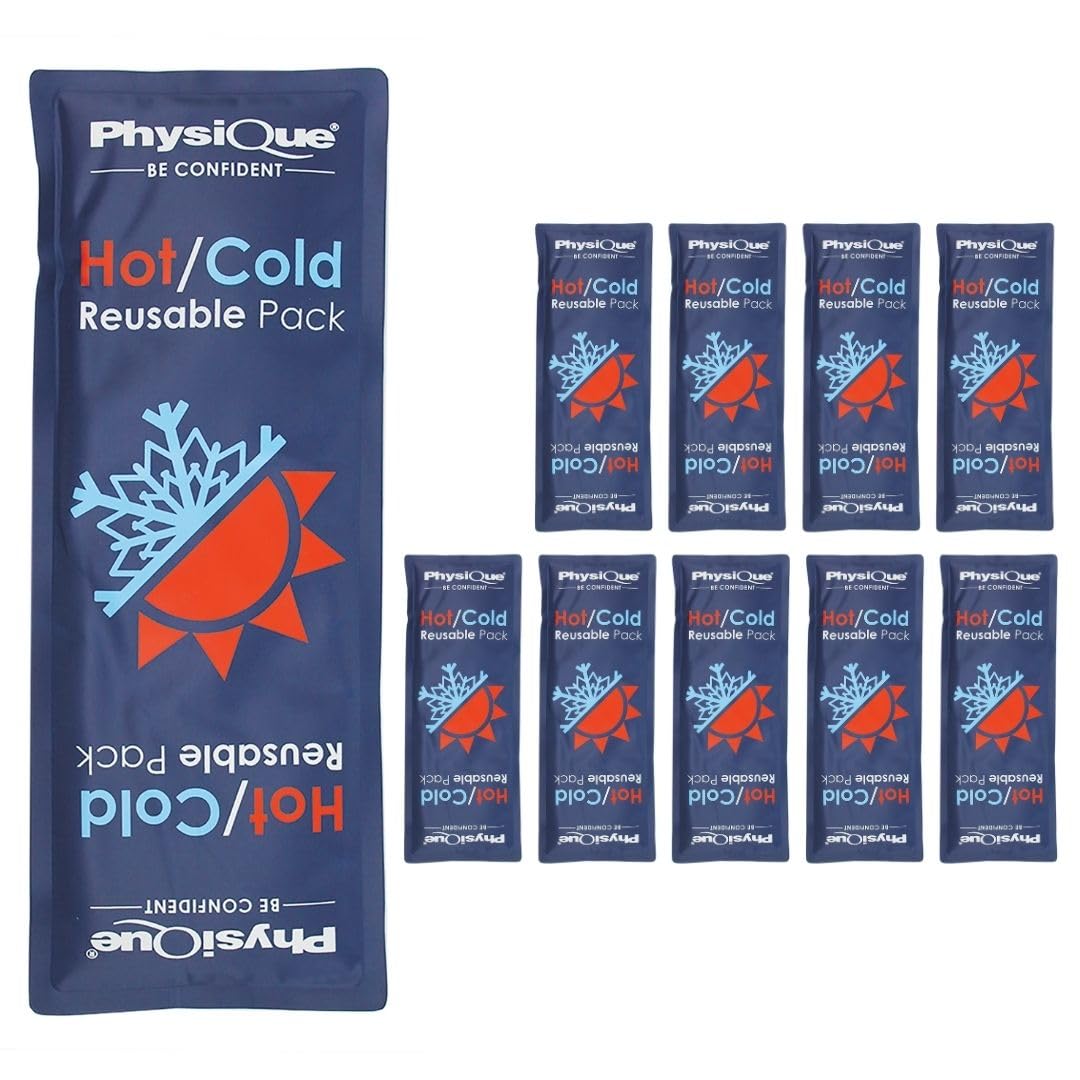 PHYSIQUE Elite Reusable Hot & Cold Gel Packs – Pack of 10 (34 x 13cm) – Microwave Heat Pack & Freezer Ice Pack for Pain Relief, Headaches, Muscle Aches, Sports Injuries & Menstrual Cramps