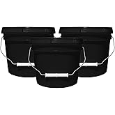 MKS Plastics 2-Gallon Bucket with Airtight Lid – Made in USA, Food Grade BPA Free Plastic, Heavy Duty Multi-Use, Metal Handle with Grip, Stackable Storage – Black, 3 Pack