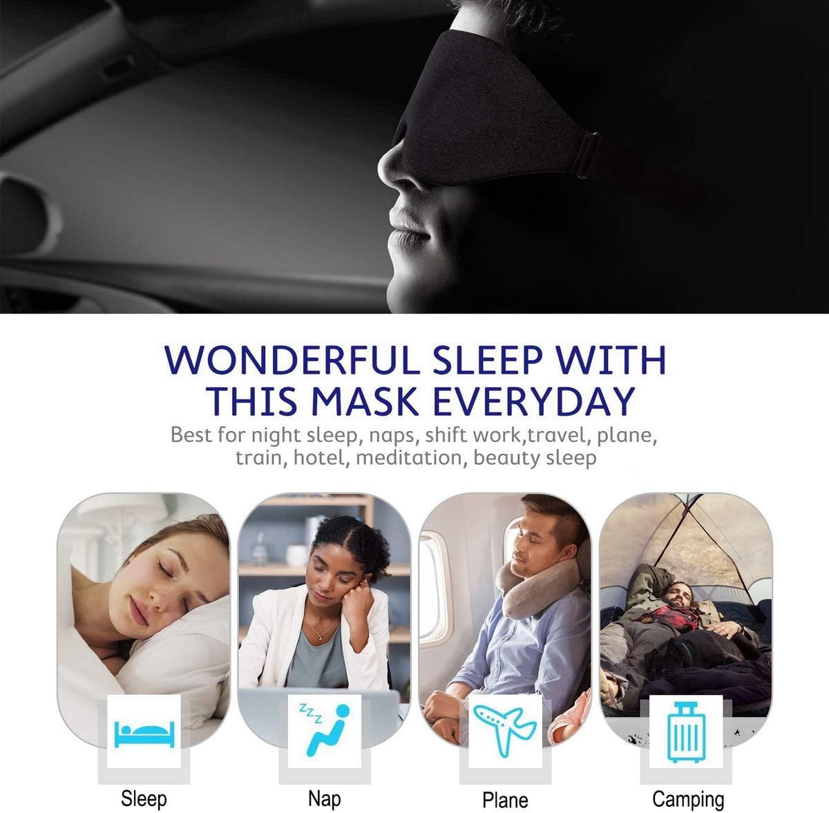 ZGGCD 3D Sleep Mask, New Arrival Sleeping Eye Mask for Women Men, Contoured Cup Night Blindfold, Luxury Light Blocking Eye Cover, Molded Eye Shade with Adjustable Strap for Travel, Nap, Yoga, Black: Health & Personal Care