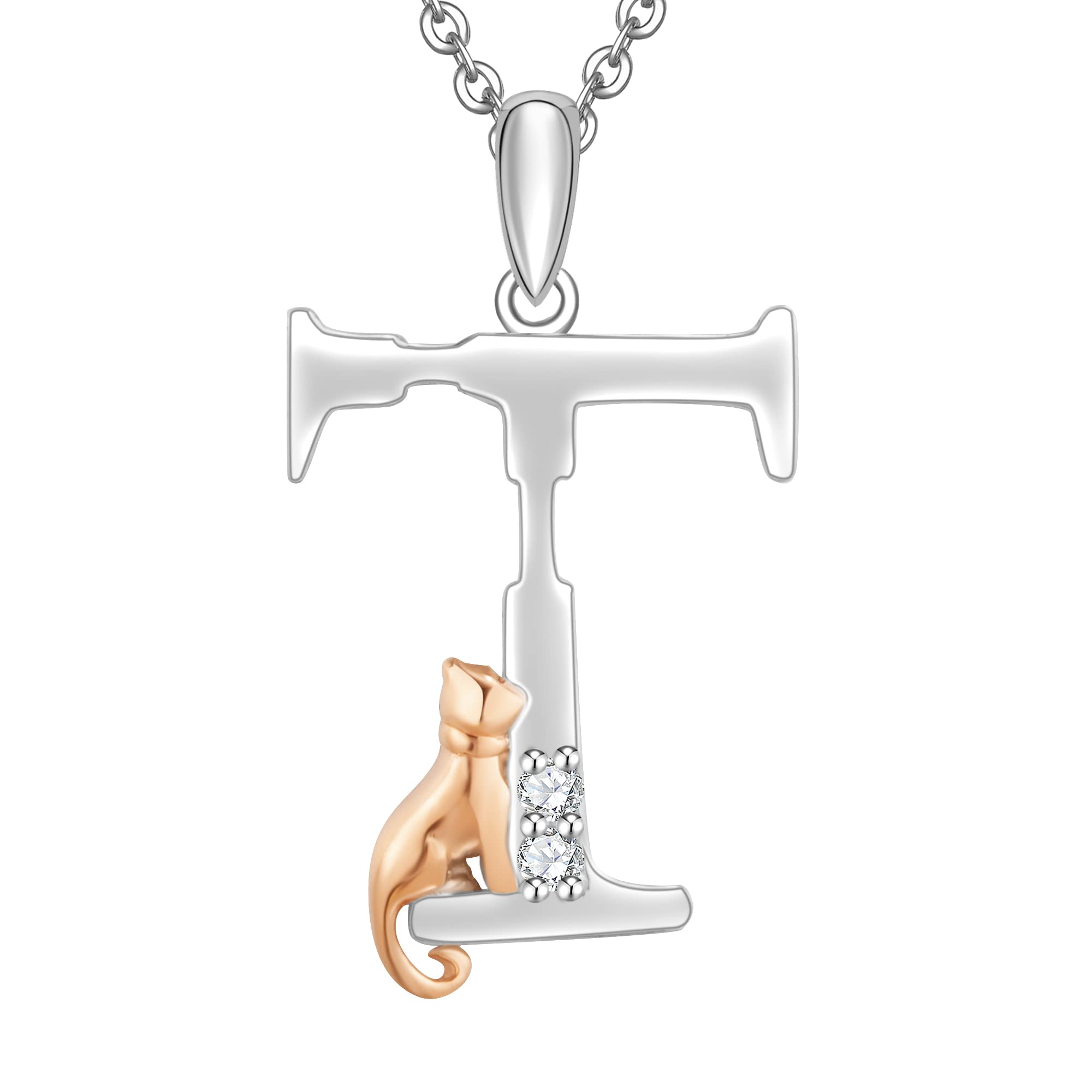 Initial Necklace for Women 925 Sterling Silver Cat kitten Letter Pendant Gift for Women